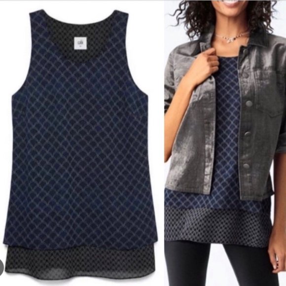CAbi Tops - CAbi Scalloped Pattern Navy Blue Tank Top Blouse Size M